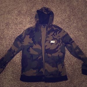 Nike camo zip up sweater